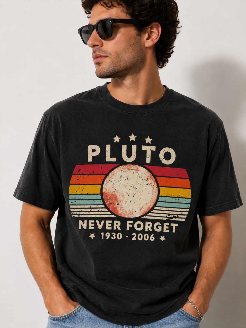 Pluto Never Forget 1930-2006 Graphic T Shirt Black Port & Company M